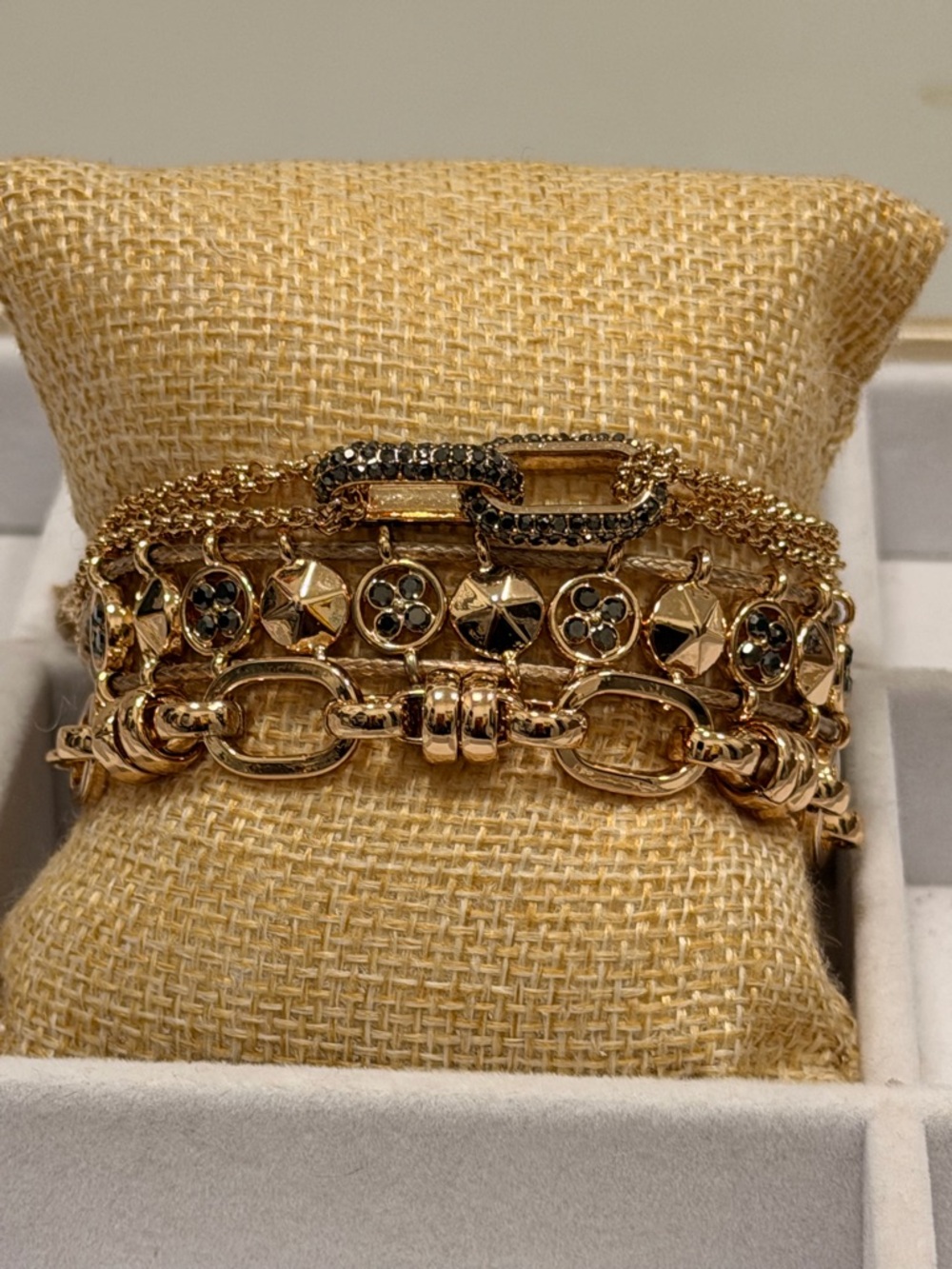 Bomb Party NWOT! Gold-Tone Women's Bracelet Set with Black Crystal Details - Picture 3 of 8